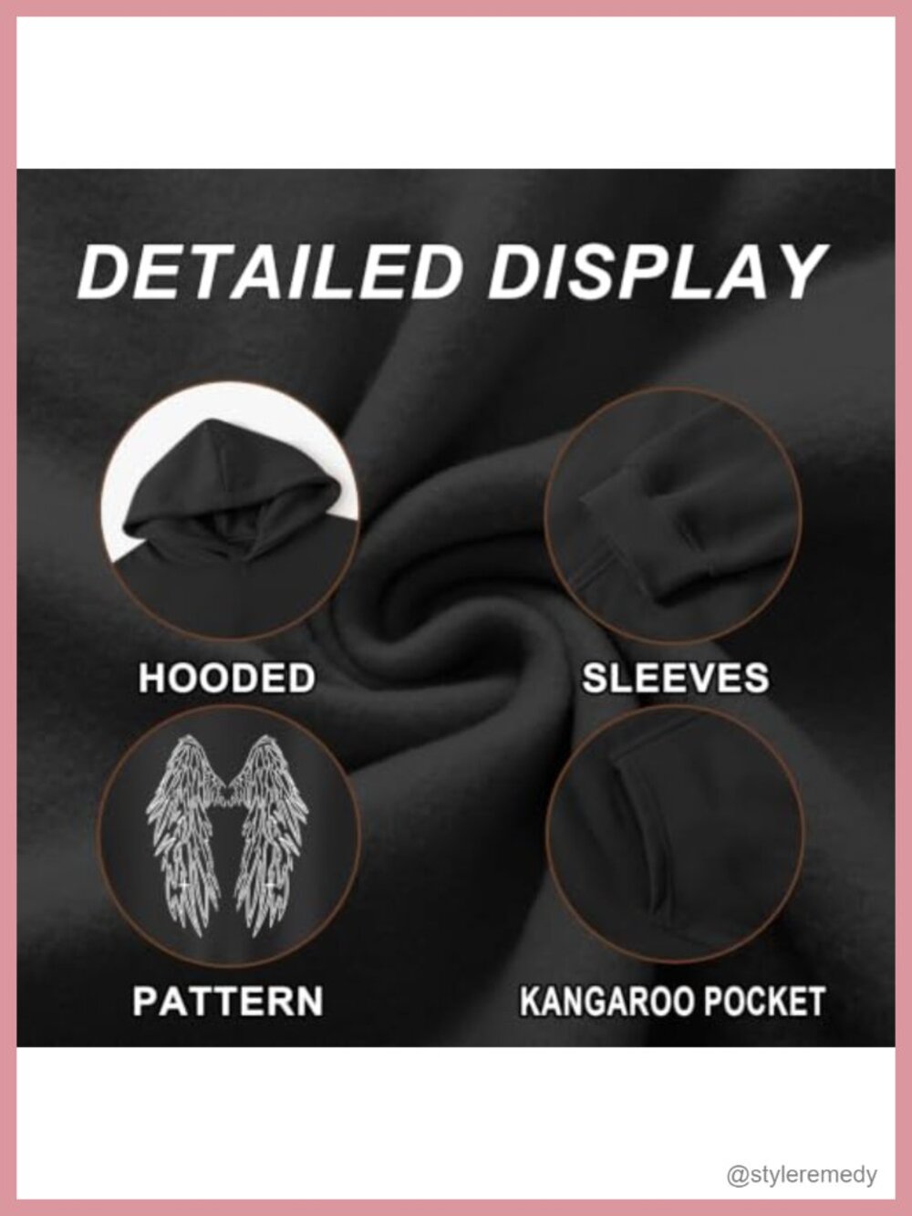 Mens Graphic Hoodie Angel Wings Back Print Streetwear Vintage Pullover Y2K - Picture 6 of 6